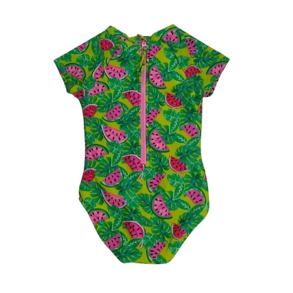 Girls Watermelon Print One-Piece Swimsuit With Zipper Closure, Size S (6/7) NWT.